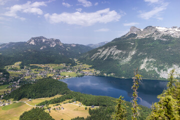 Hallstatt small town as postcard view on lake side