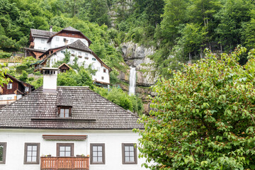 Hallstatt small town as postcard view on lake side