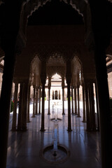 Interior and exterior of the historical building Alhambra, in Granada, Spain in a sunny day in 2020.