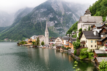 Hallstatt small town as postcard view on lake side