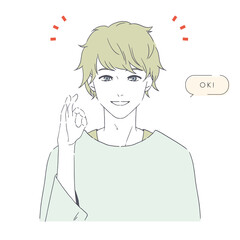 OKサインをする笑顔の男性のイラスト