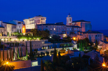 Gordes, France illuminated at night