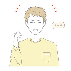 ガッツポーズをする笑顔の男性のイラスト