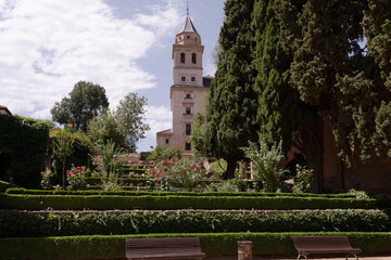Fototapeta premium a beautiful sunny day in Granada, Spain at the Alhambra historical building 