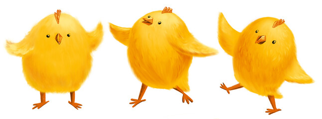 Cute cartoon yellow chicks for Easter on white background © Sasha Al