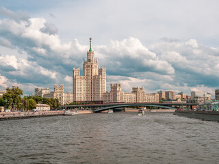 Fototapeta na wymiar Navigation on the Moscow river. Beautiful views of Moscow. Arch bridge over the Moscow river. Russia