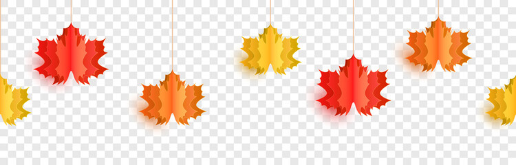 Autumn leaves paper hanging decoration on transparent background