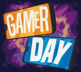 Mobile Phones ready to Play Video Games this Gamer Day, Vector Illustration