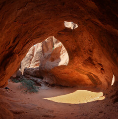 A glowing alcove in the Fiery furnace of Arches National Park