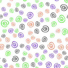 Seamless Memphis-style pattern hand-drawn on a white background. Abstract vector pattern. Color graphic elements. Retro vintage 80s fashion style. For interior design, packaging, and decoration.