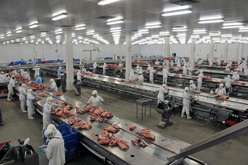 Corte e embalagem de carnes.