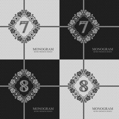Number seven and eight calligraphic graceful template, Vector illustration