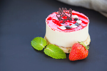 Italian dessert panna cotta with strawberries