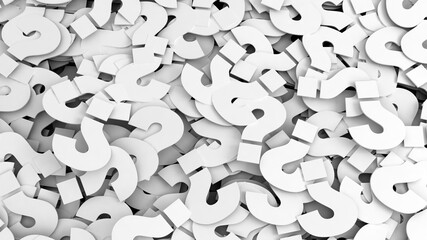 White Question marks background.  FAQ, decision and confusion concept