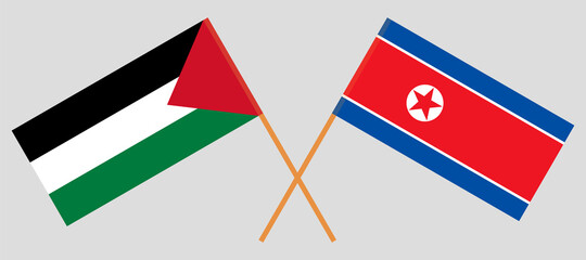 Crossed flags of Palestine and North Korea