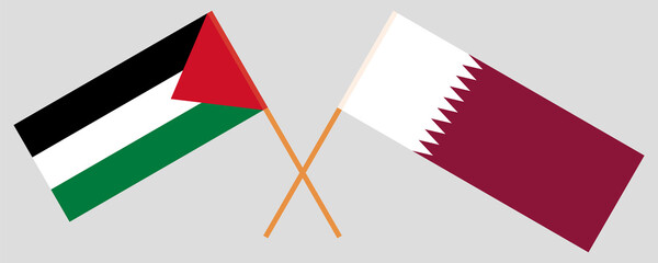 Crossed flags of Palestine and Qatar