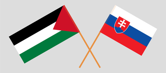 Crossed flags of Palestine and Slovakia