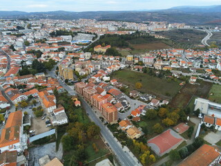 Fototapeta na wymiar Braganza, historical city with castle in Portugal. Aerial Drone Photo