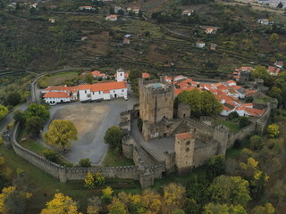 Obraz premium Bragança, historical city with castle in Portugal. Aerial Drone Photo