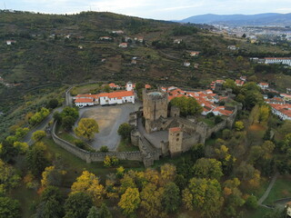 Obraz premium Bragança, historical city with castle in Portugal. Aerial Drone Photo