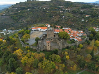 Obraz premium Bragança, historical city with castle in Portugal. Aerial Drone Photo