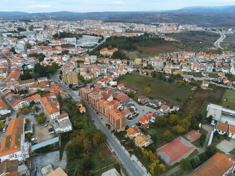 Braganza, historical  city with castle in Portugal. Aerial Drone Photo