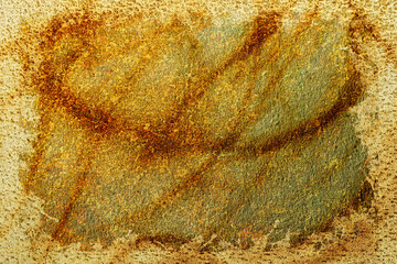 Abstract background with scratches and splatters on an aged and cracked stone and cardboard texture with paint stains. Abstract art.