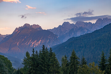 Fototapeta na wymiar Sunset in the Dolomites at Candide, Veneto, Italy