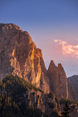 Fototapeta na wymiar View of the Cier Peaks near Colfosco in Italy