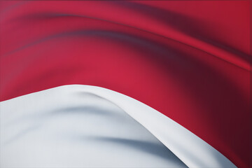 Waving flags of the world - flag of Monaco. Closeup view, 3D illustration.