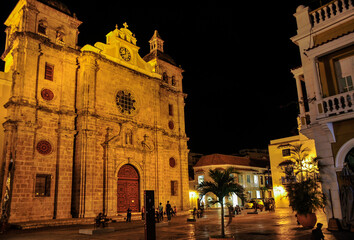 Fototapeta premium San Pedro Claver church at night,Cartagena,Colombia