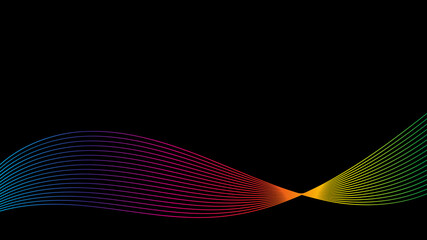 Abstract black background with smooth rainbow lines. Geometric minimalism with place for your design