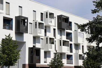 Fototapeta premium Häuser, Siedlung, Moderner Wohnungsbau, Bahnstadt Heidelberg, Deutschland