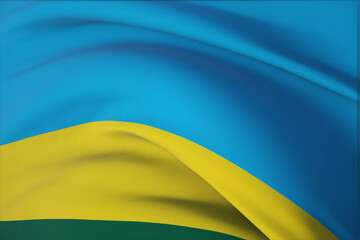Waving flags of the world - flag of Rwanda. Closeup view, 3D illustration.