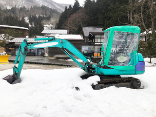 Snowplow Truck Remove the Snow in Shirakawago, Japan.
