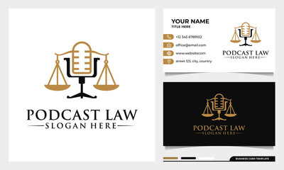 attorney and law, justice Podcast mic logo design with business card template