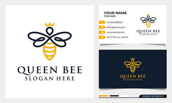 Bee honey creative icon symbol logo, queen bee linear logotype. logo design, icon and business card template