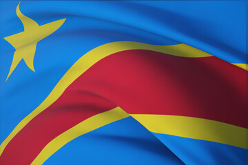 Waving flags of the world - flag of Democratic Republic of the Congo. Closeup view, 3D illustration.