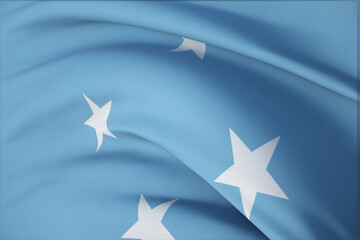 Waving flags of the world - flag of Federated States of Micronesia. Closeup view, 3D illustration.