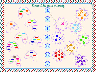 logic game for preschoolers. connect the same quantity. 