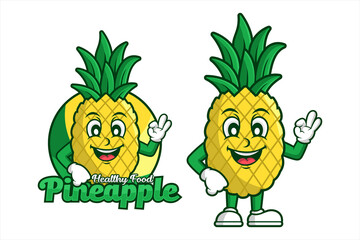 Pineapple Healthy food character Cartoon design logo