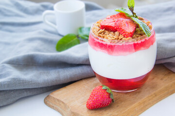 Italian dessert panna cotta with strawberries