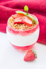Italian dessert panna cotta with strawberries
