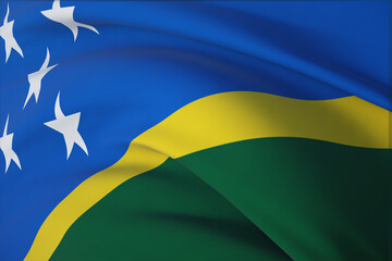 Waving flags of the world - flag of Solomon Islands. Closeup view, 3D illustration.