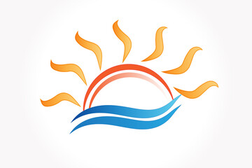 Logo sun waves summer beach tropical paradise vector image