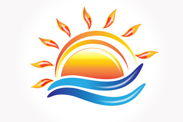 Logo sun waves summer beach tropical paradise weather icon vector image graphic illustration design logotype identity business card image template