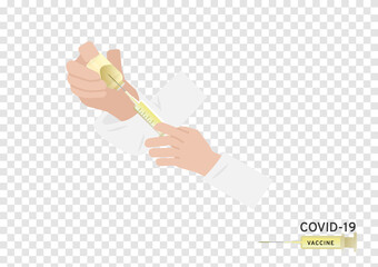 A doctor inject vaccine in syringe to patient for Covid 19 immunity isolated on transparency background