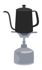 アウトドアレジャーで使うコンロとケトルのイラスト。