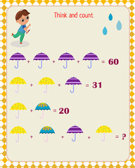  Puzzle game for children. Logic game Think and solve the last example.