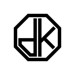 DK initial monogram logo, octagon shape, black color